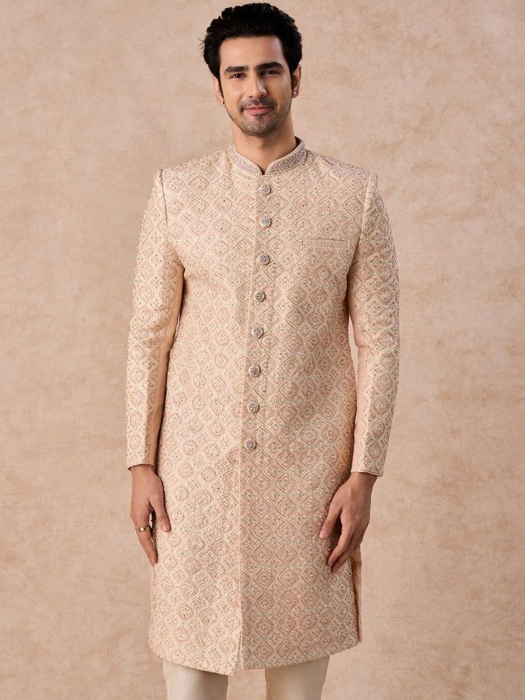 Manyavar Embroidered Mandarin Collar Sherwani - view 1