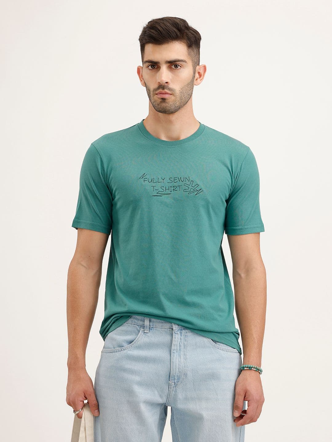 WROGN Typography Embroidered Pure Cotton Slim Fit T-shirt - view 1