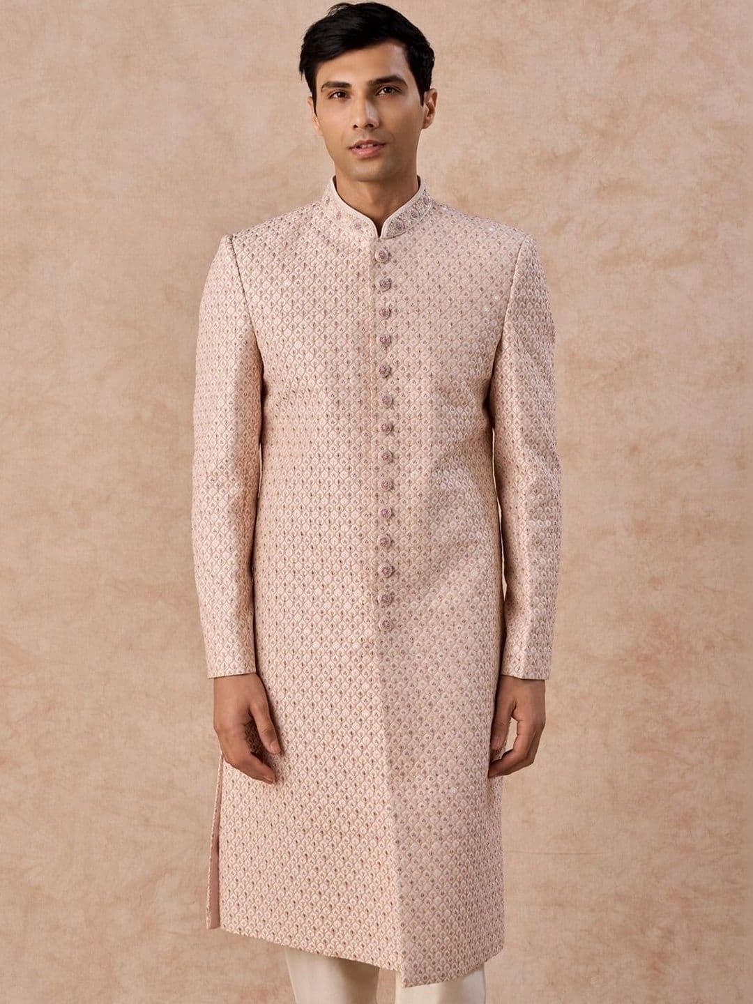 Manyavar Embroidered Mandarin Collar Sherwani - view 1