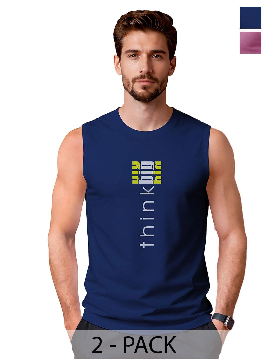 I&D Pack Of 2 Typography Printed Cotton Gym Vest - view 1