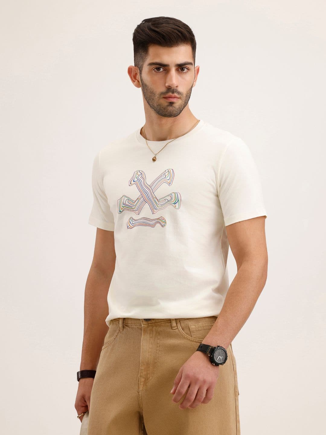 WROGN Slim Fit Brand Logo Printed Pure Cotton T-shirt - view 1
