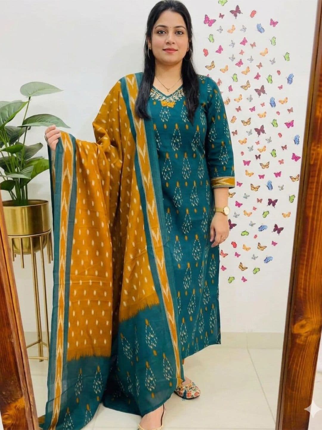rktm Women Ethnic Motifs Printed Regular Thread Work Kurta with Trousers & With Dupatta - view 1