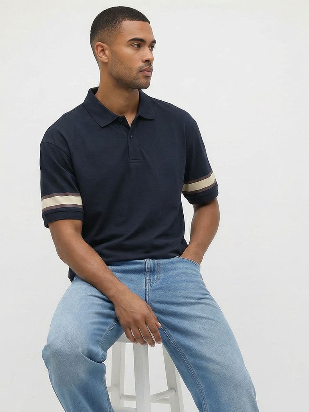 The Roadster Life Co. Polo Collar Drop-Shoulder Sleeves Pure Cotton Relaxed Fit T-shirt - view 1