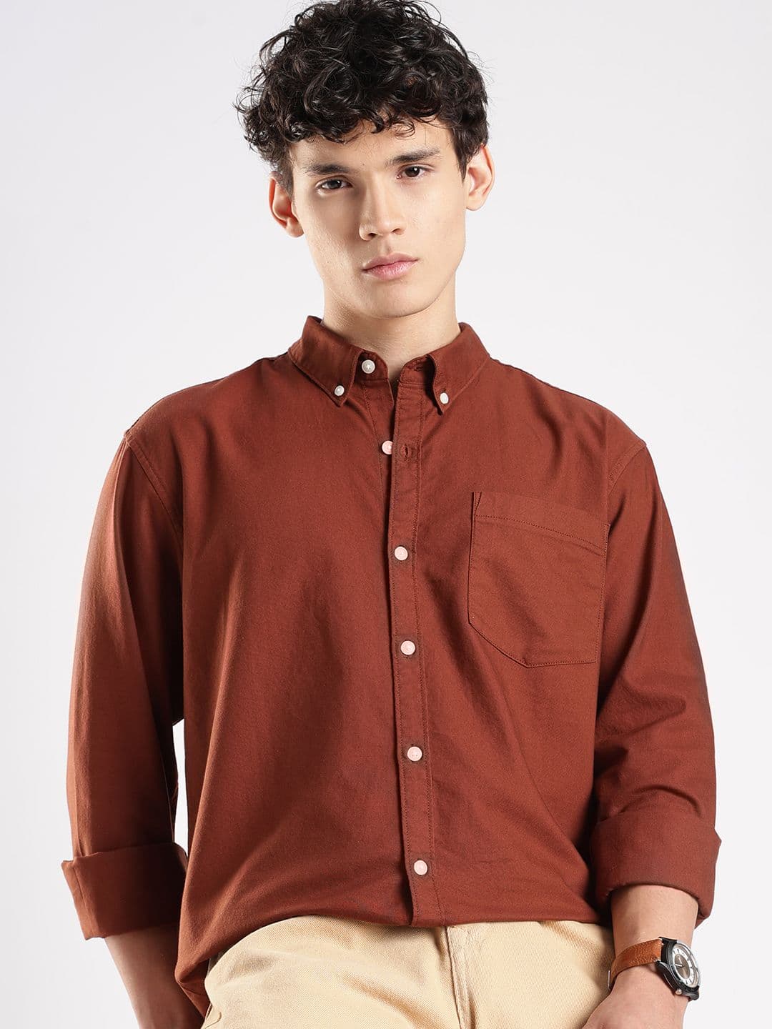HERE&NOW Button-Down Collar Long Sleeves Oxford Cotton Shirt - view 1