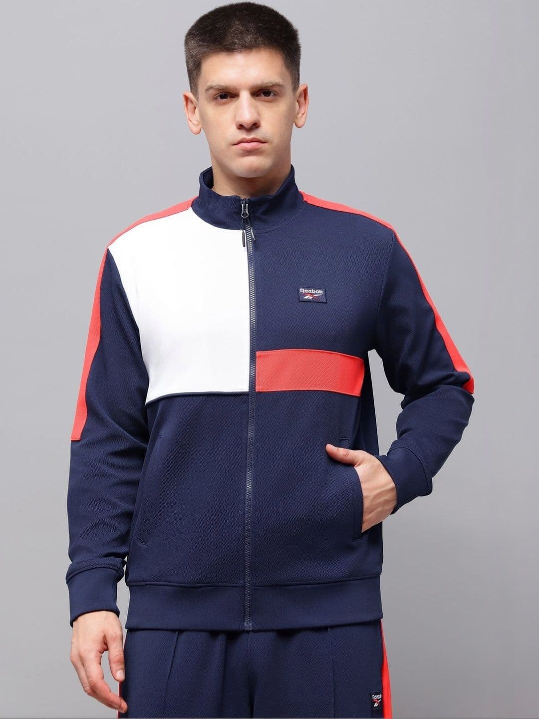 Reebok Colourblocked Mock Collar Open Front Jacket - view 1