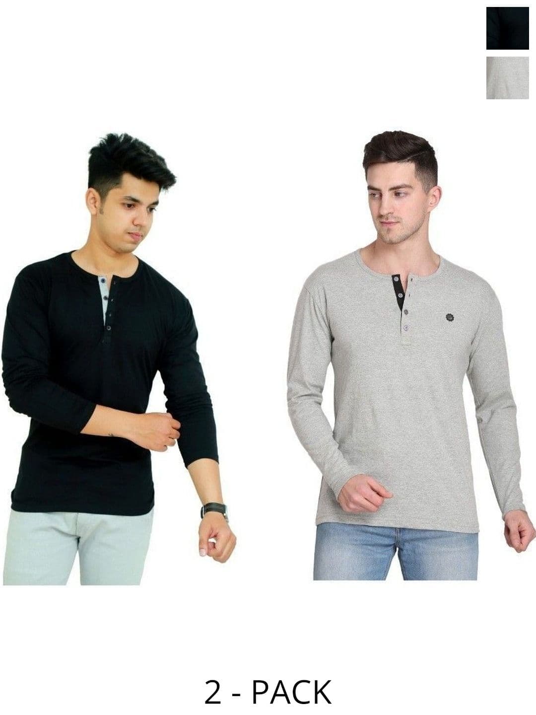 FARICON Pack Of 2 Henley Neck Long Sleeves Cotton T-shirt - view 1