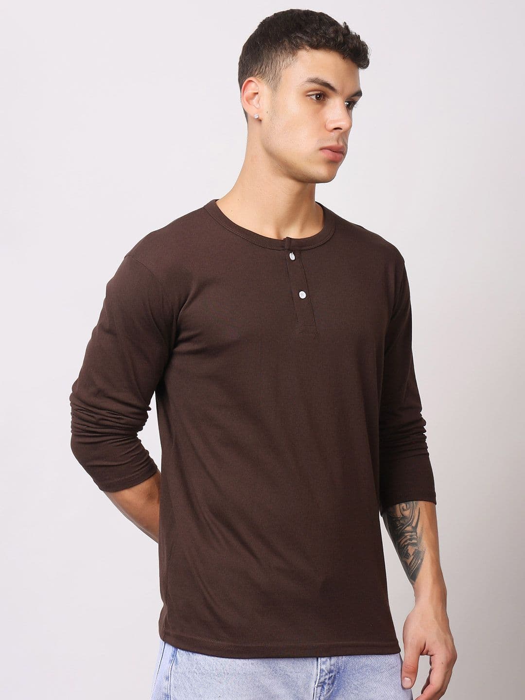 London Hills Men Solid Cotton Henley T-shirts - view 1