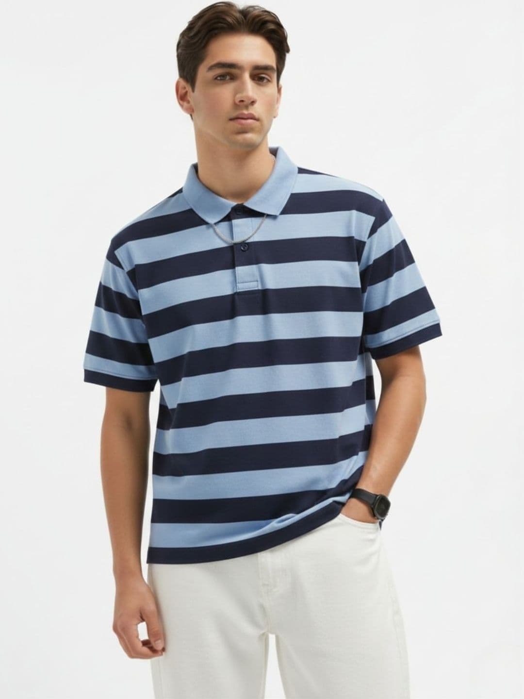 CLUB 44 Men Striped Polo Collar T-shirt - view 1