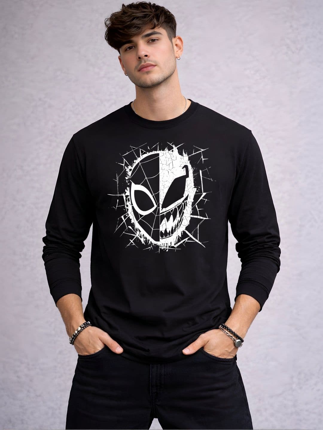 Be Crazy Graphic Printed Round Neck Full Sleeves Cotton T-shirt - view 1