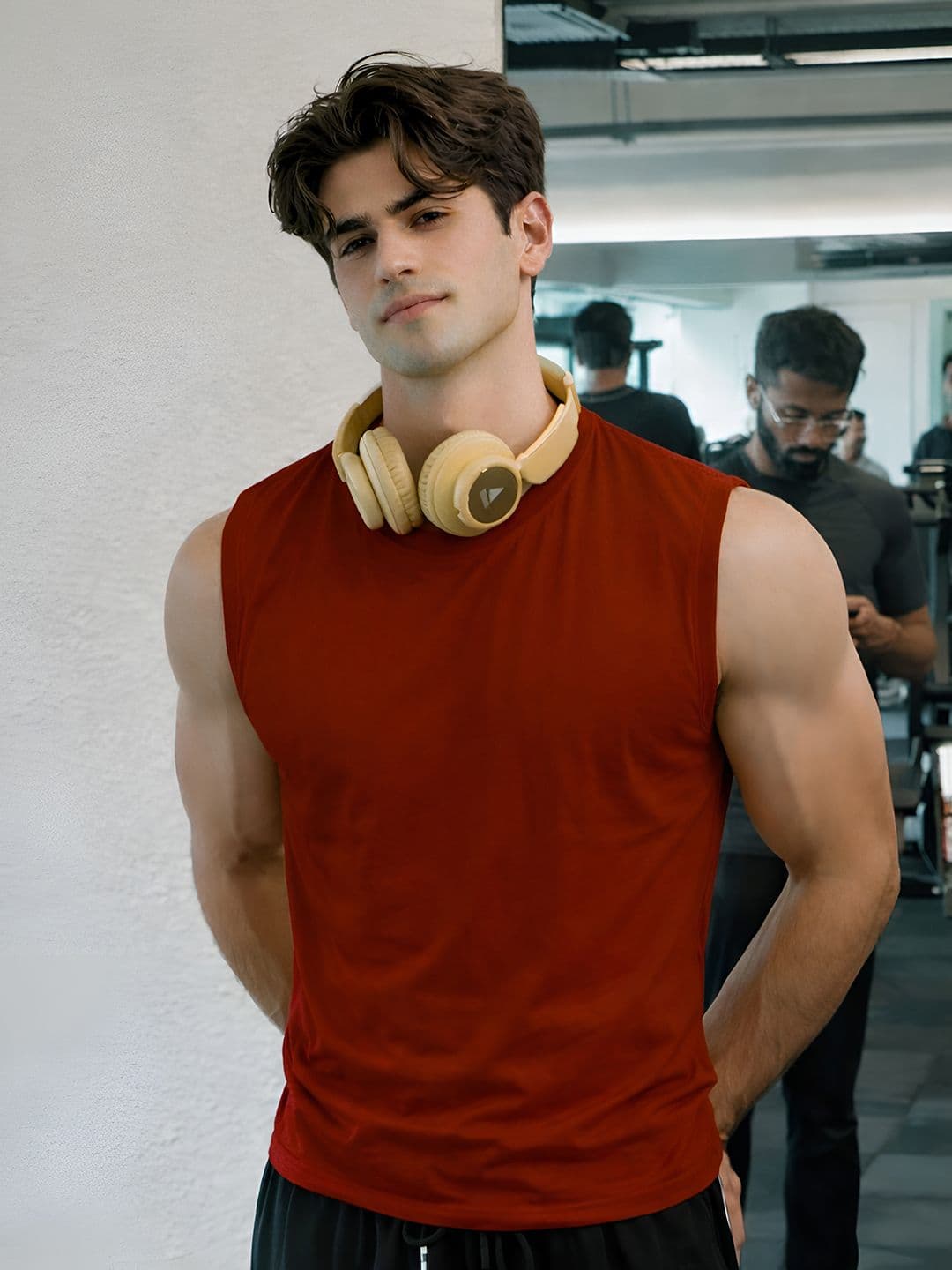 Friskers Mens Maroon Sleeveless Round Neck Tshirts - view 1