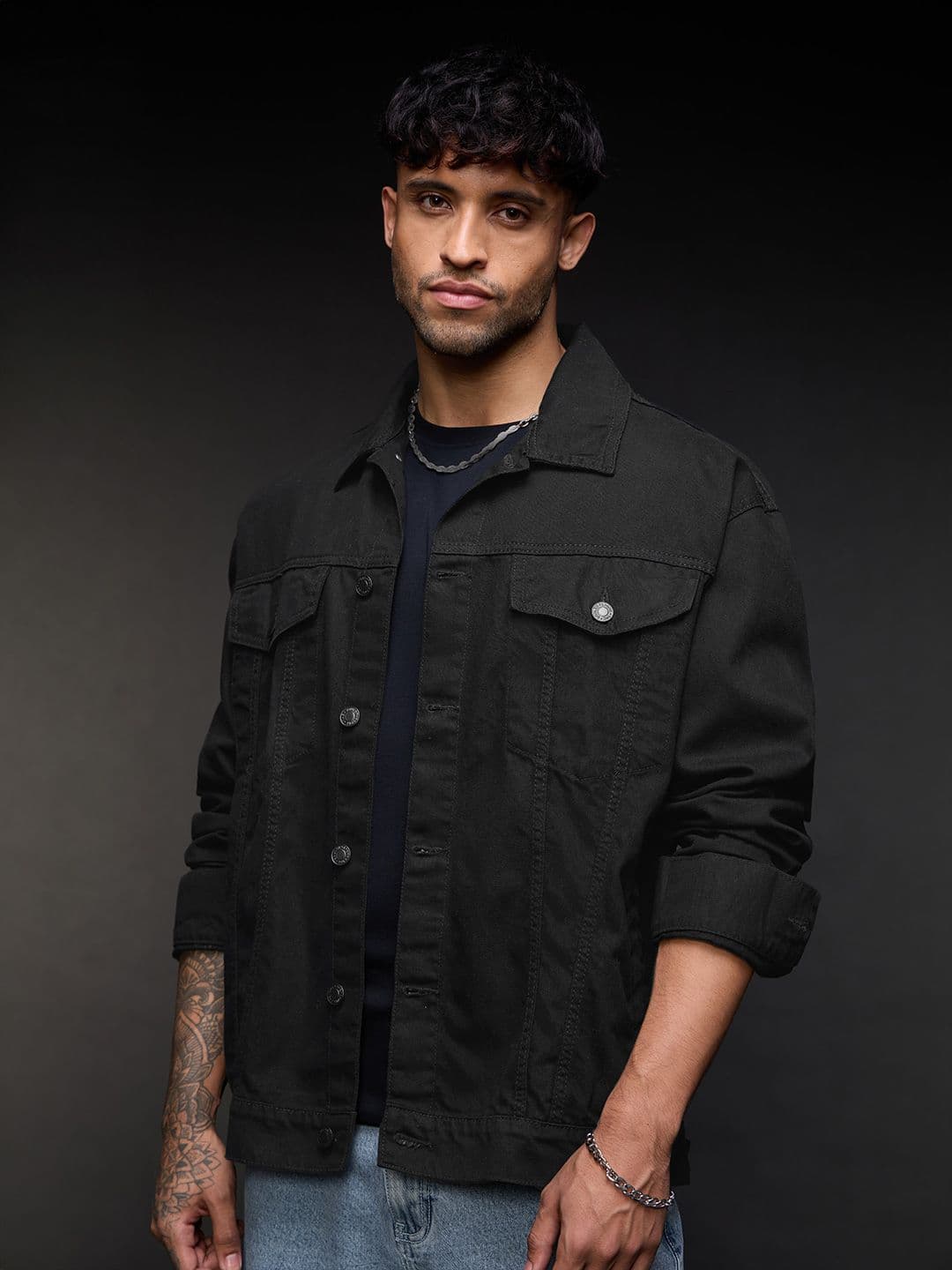 The Souled Store Men Oversized Fit Denim Black Jackets - view 1