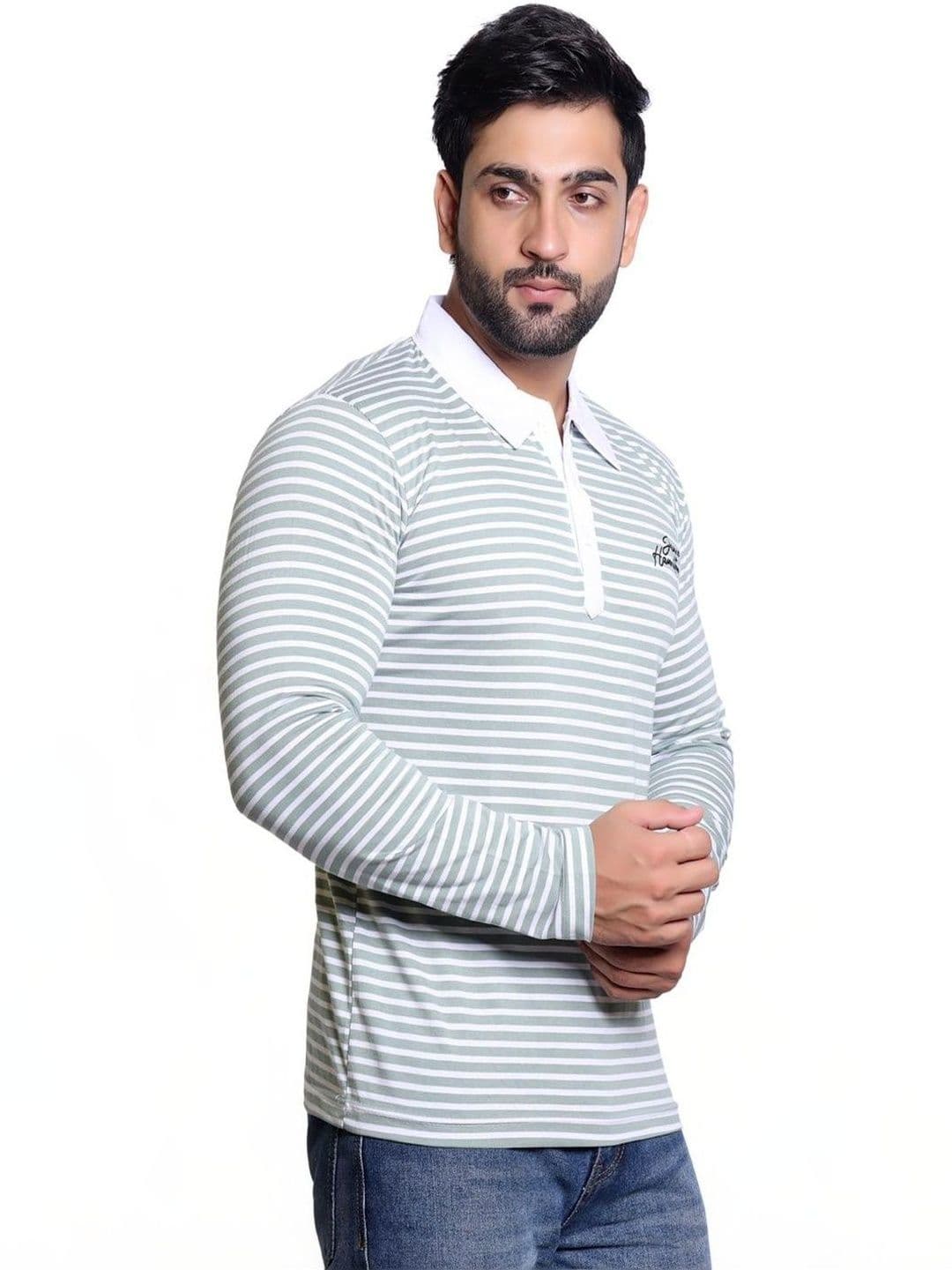 james hamilton Men Striped Polo Collar T-shirt - view 1