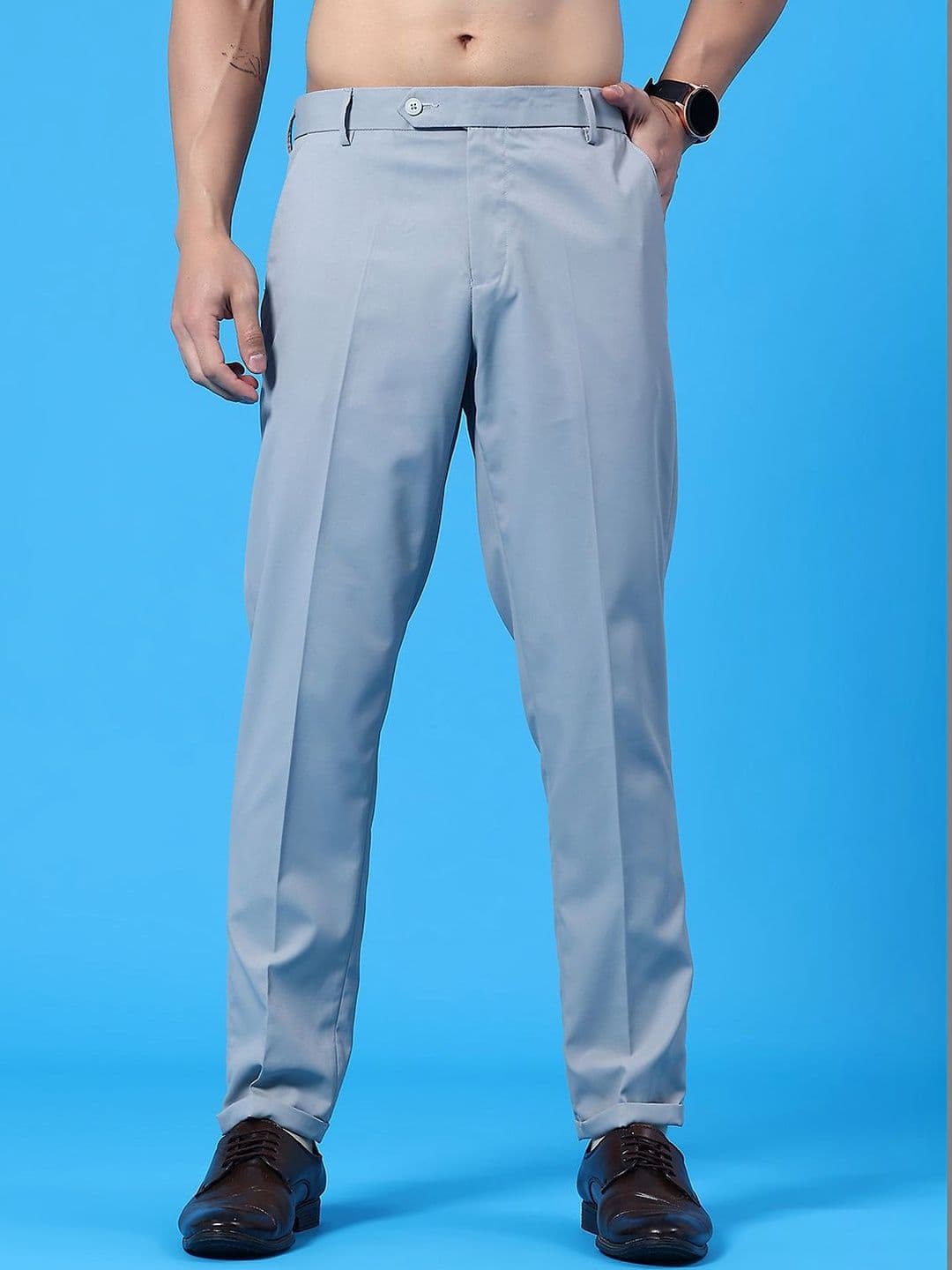 V-Mart Men Solid Poly Viscose Formal Trousers - view 1