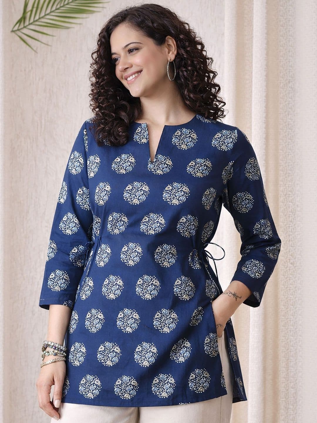 Anouk Floral Printed V-Neck Pure Cotton Kurti - view 1