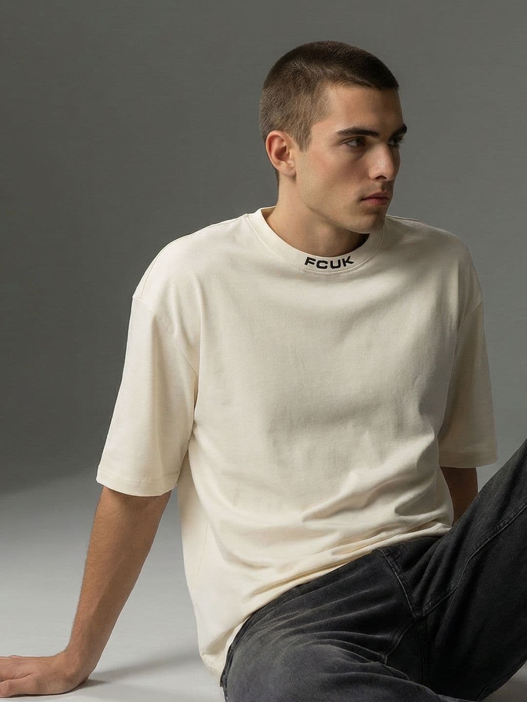 FCUK Drop-Shoulder Sleeves Relaxed Fit Pure Cotton T-shirt - view 1