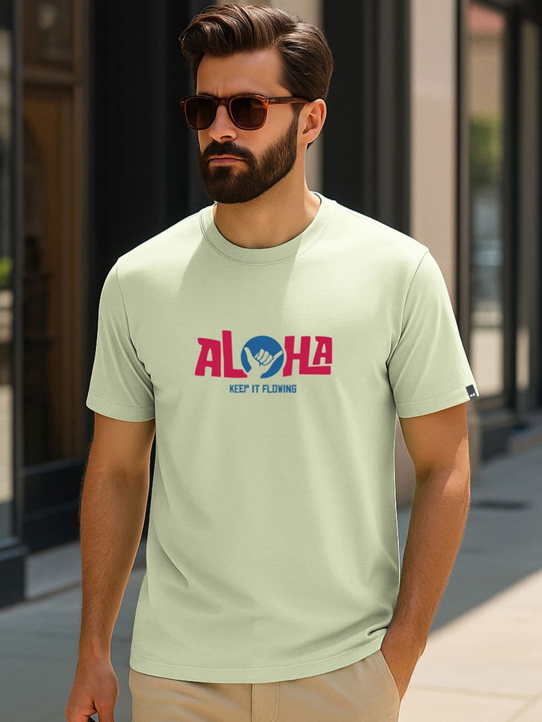 Bewakoof Men Fog Green Aloha Typography T-shirt - view 1