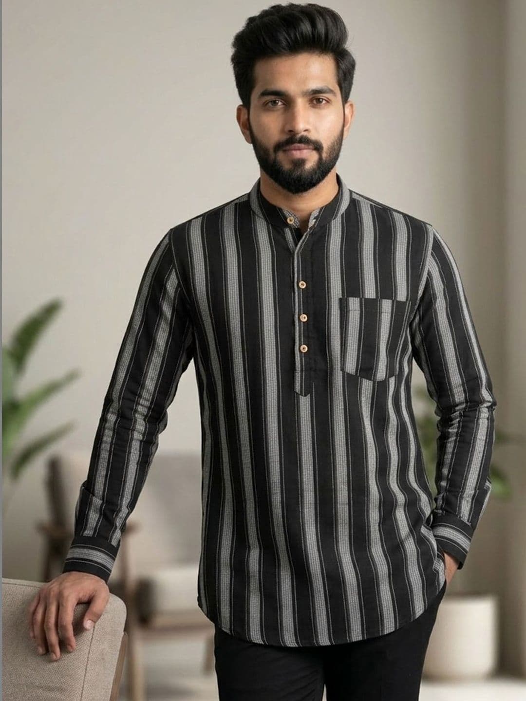 THE SOUL PATROL Soul Patrol Mens Cotton Printed Short Kurtas - view 1