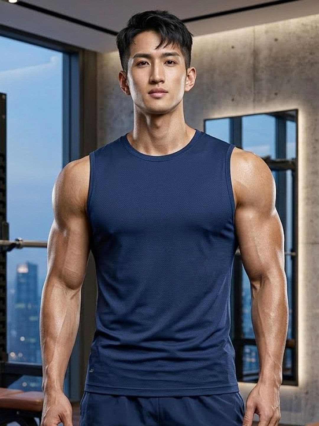 Friskers Mens Navy Blue Sleeveless Round Neck Tshirts - view 1