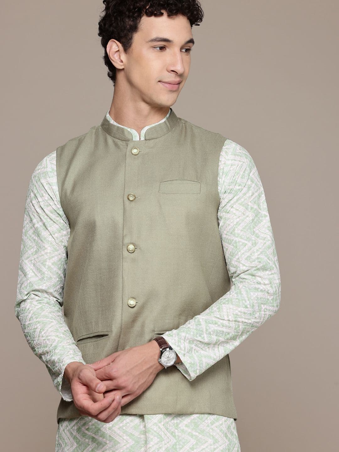 DIVISIVE Mandarin Collar Sleeveless Nehru Jacket - view 1