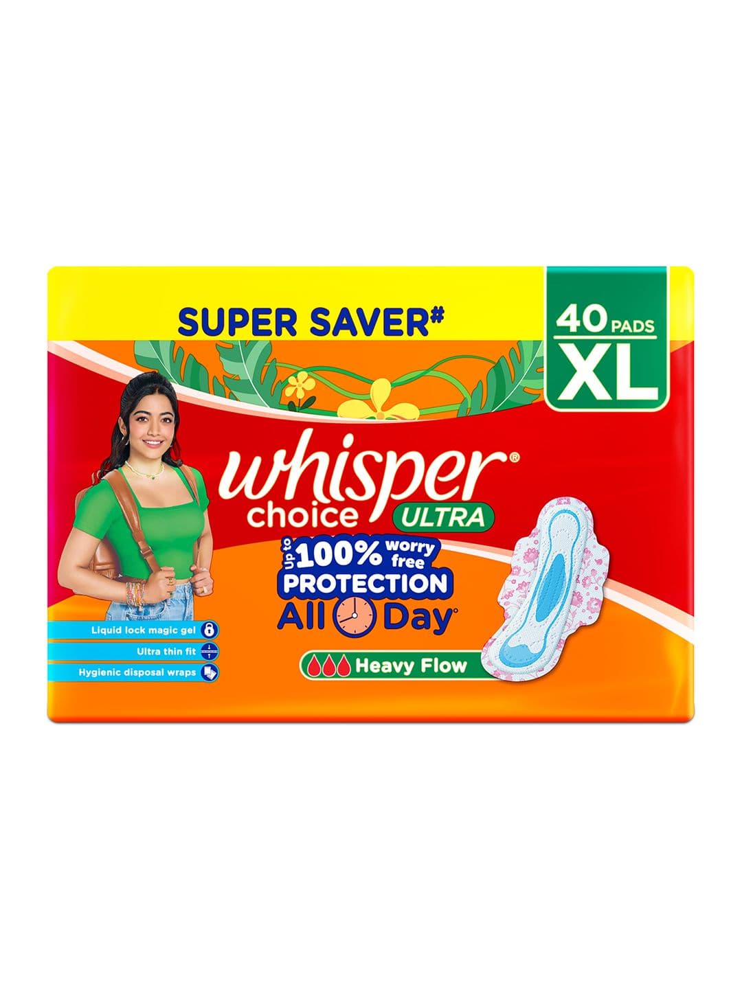 Whisper Choice Ultra Wings XL Sanitary Pads with Disposal Bags - 40 Pads - view 1