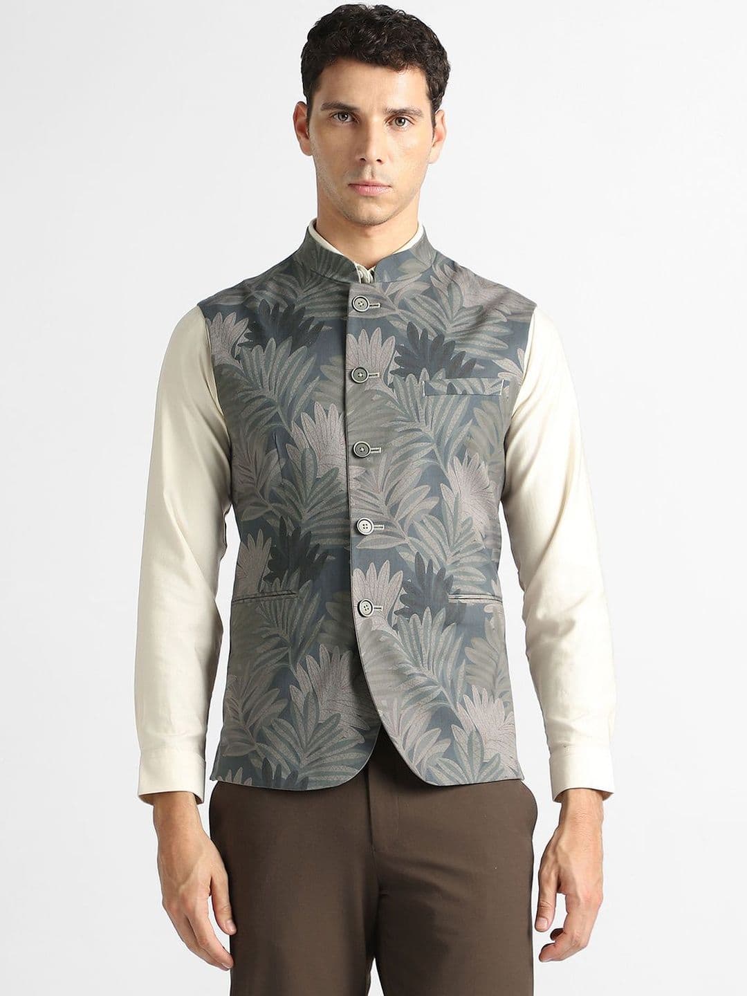V Dot Printed Woven Nehru Jackets - view 1