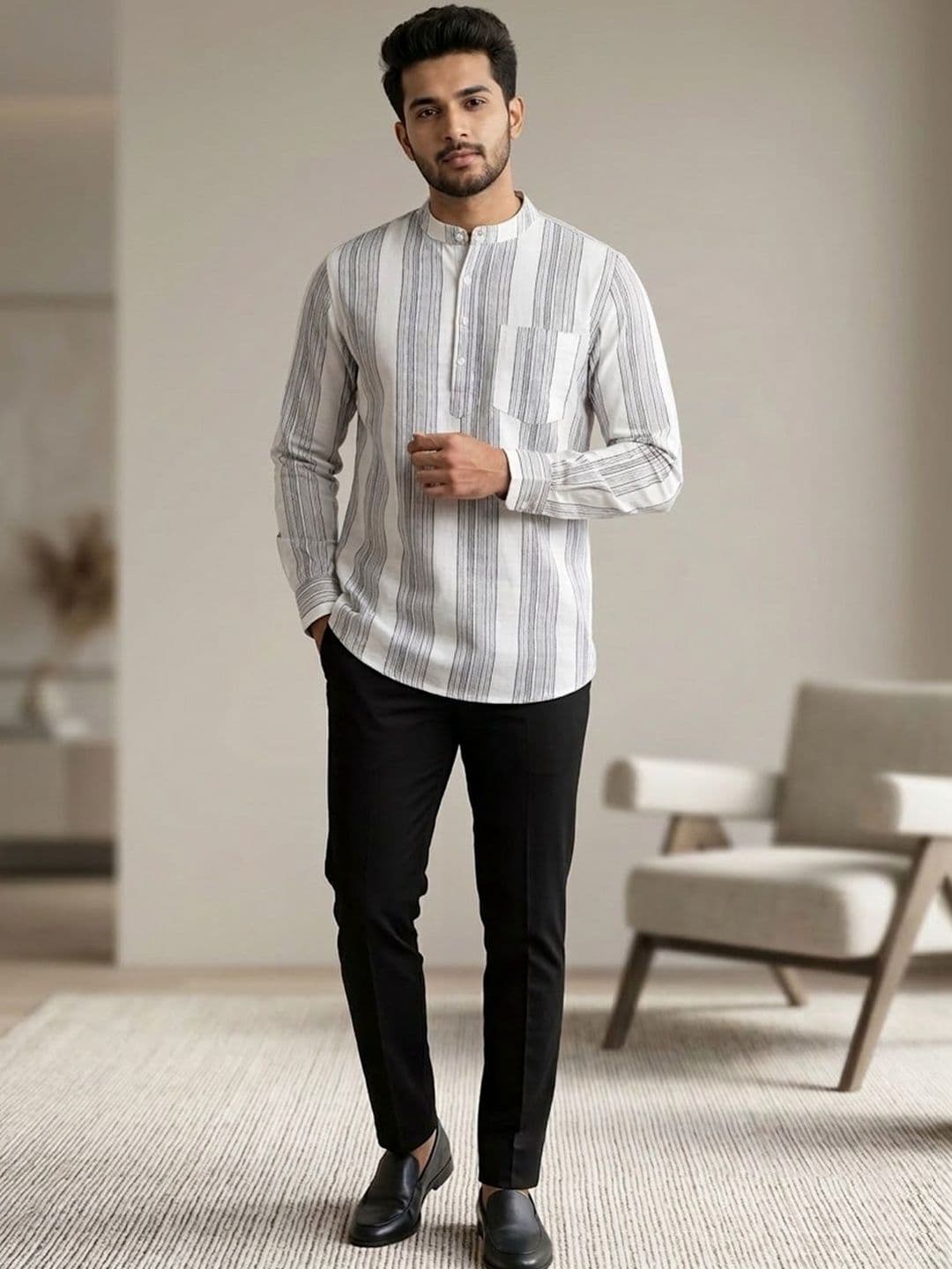 THE SOUL PATROL Soul Patrol Mens Cotton Printed Short Kurtas - view 1