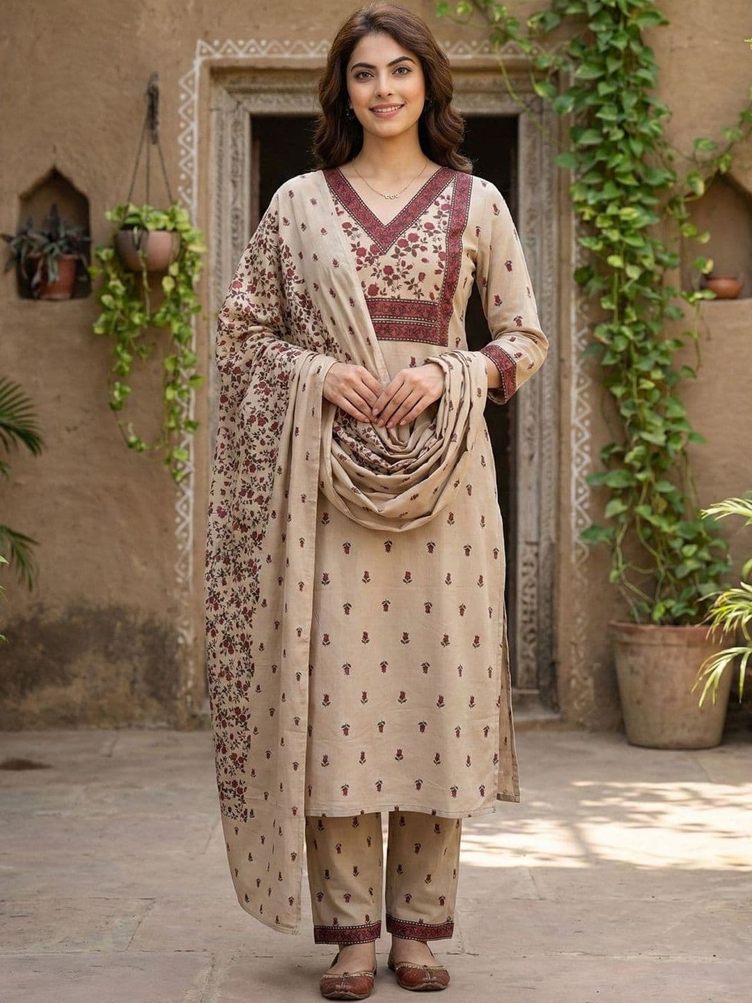 Anouk Women Ethnic Motifs Printed Regular Pure Cotton Kurta with Trousers & With Dupatta - view 1