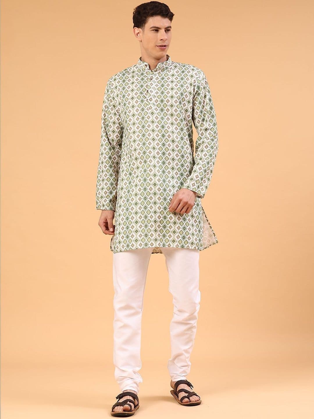 V-Mart Men Printed Polyester Mandarin Collar Kurtas - view 1