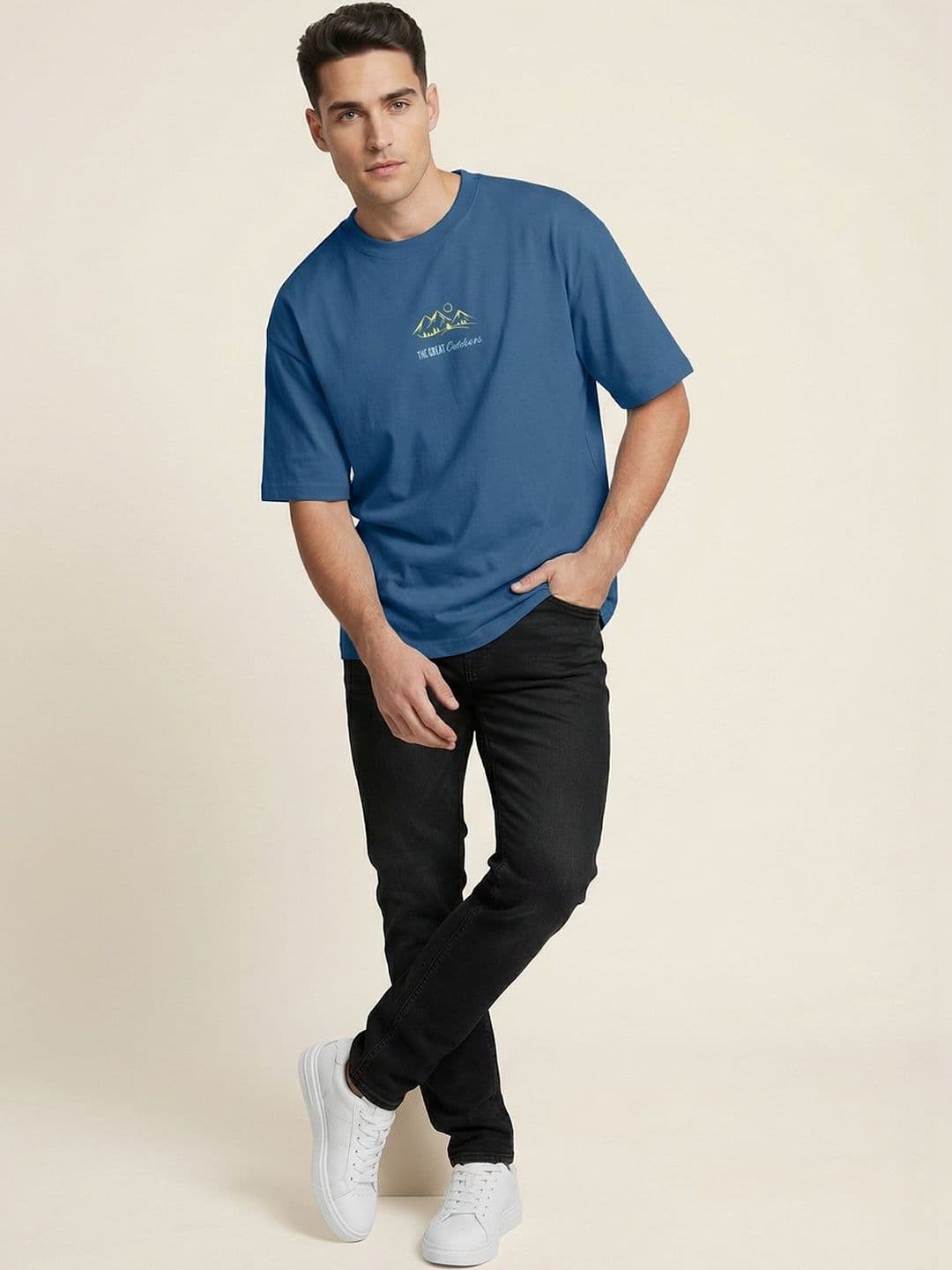 NOBERO Men Printed Drop-Shoulder Sleeves Pure Cotton T-shirt - view 1