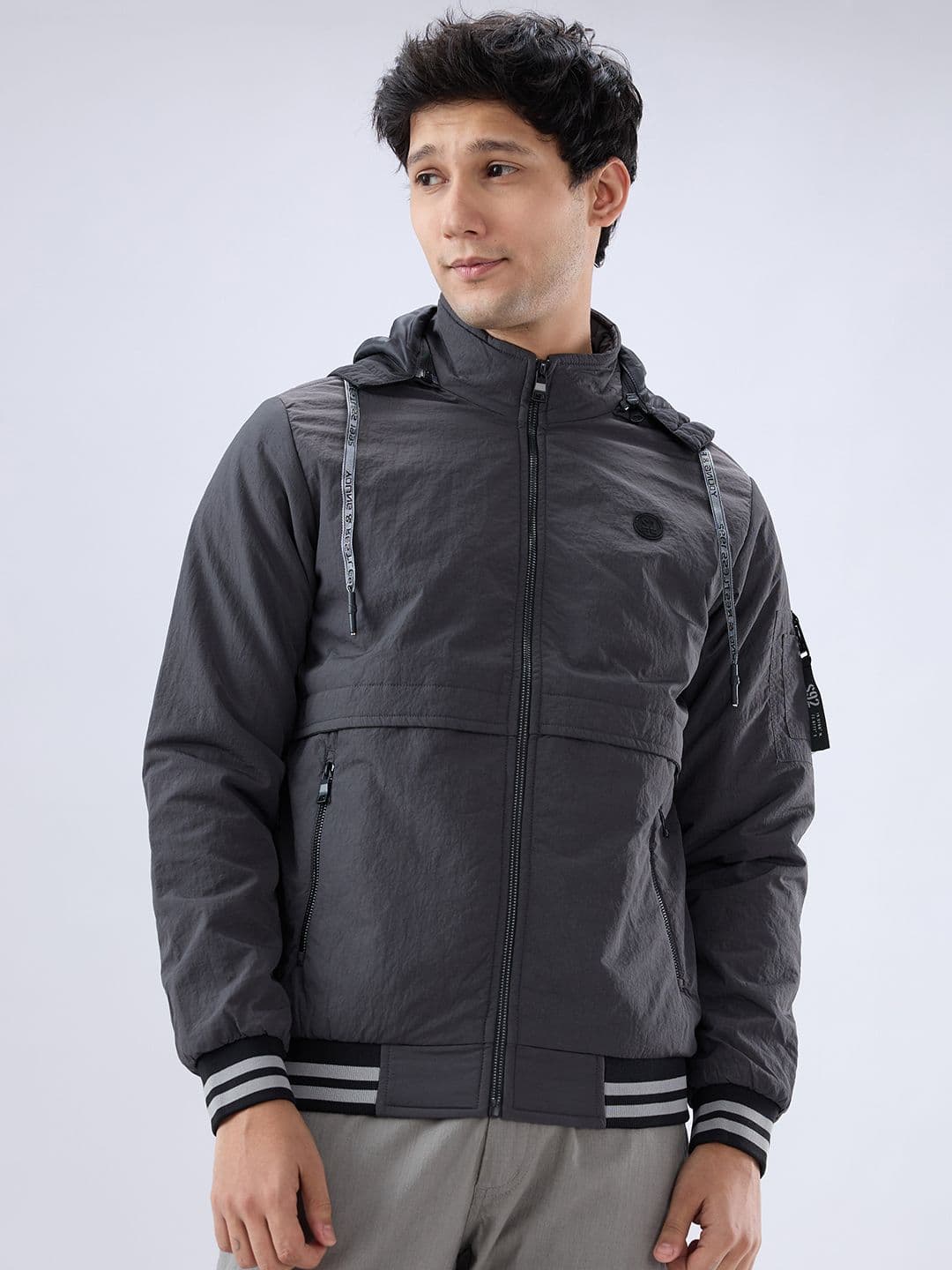 SPYKAR Men Solid Washed hooded Full Sleeve Regular Fit Padded Jacket - view 1