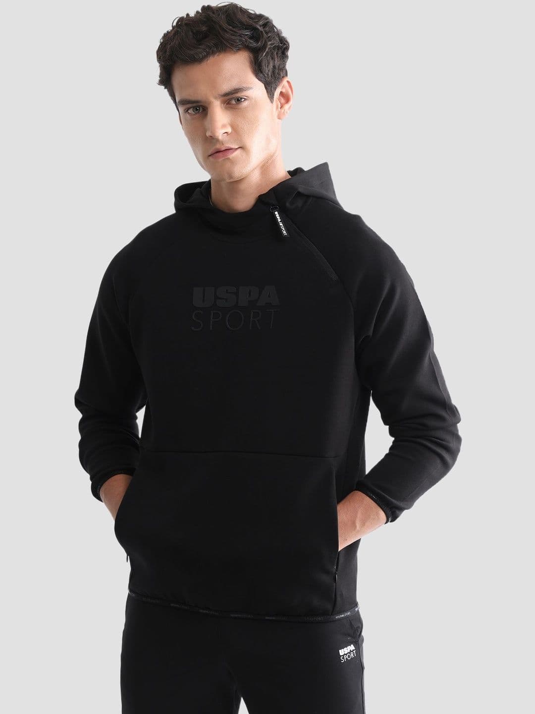 USPA SportSolid Regular Fit Asymmetric Zip Neck Hooded Sweatshirt - view 1
