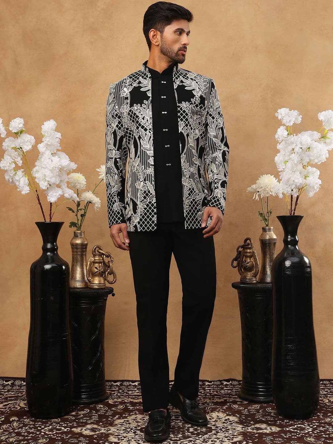 Jompers Embroidered Mandarin Collar Sherwani - view 1