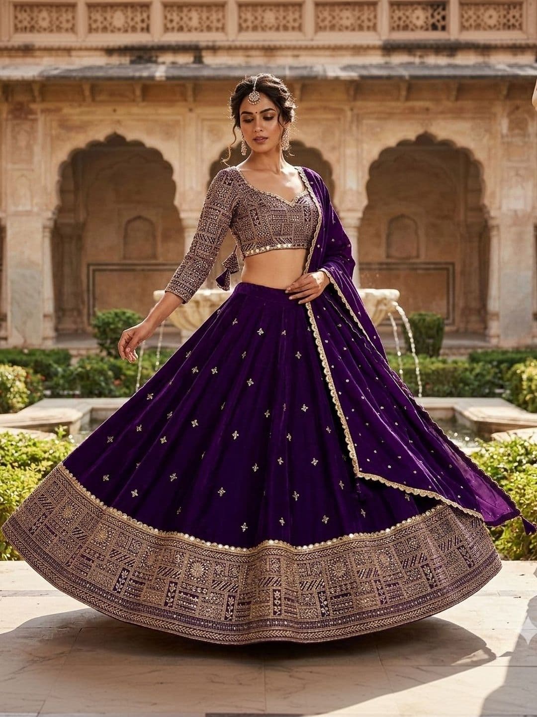 KRYSAL Embroidered Semi-Stitched Lehenga & Unstitched Blouse With Dupatta - view 1