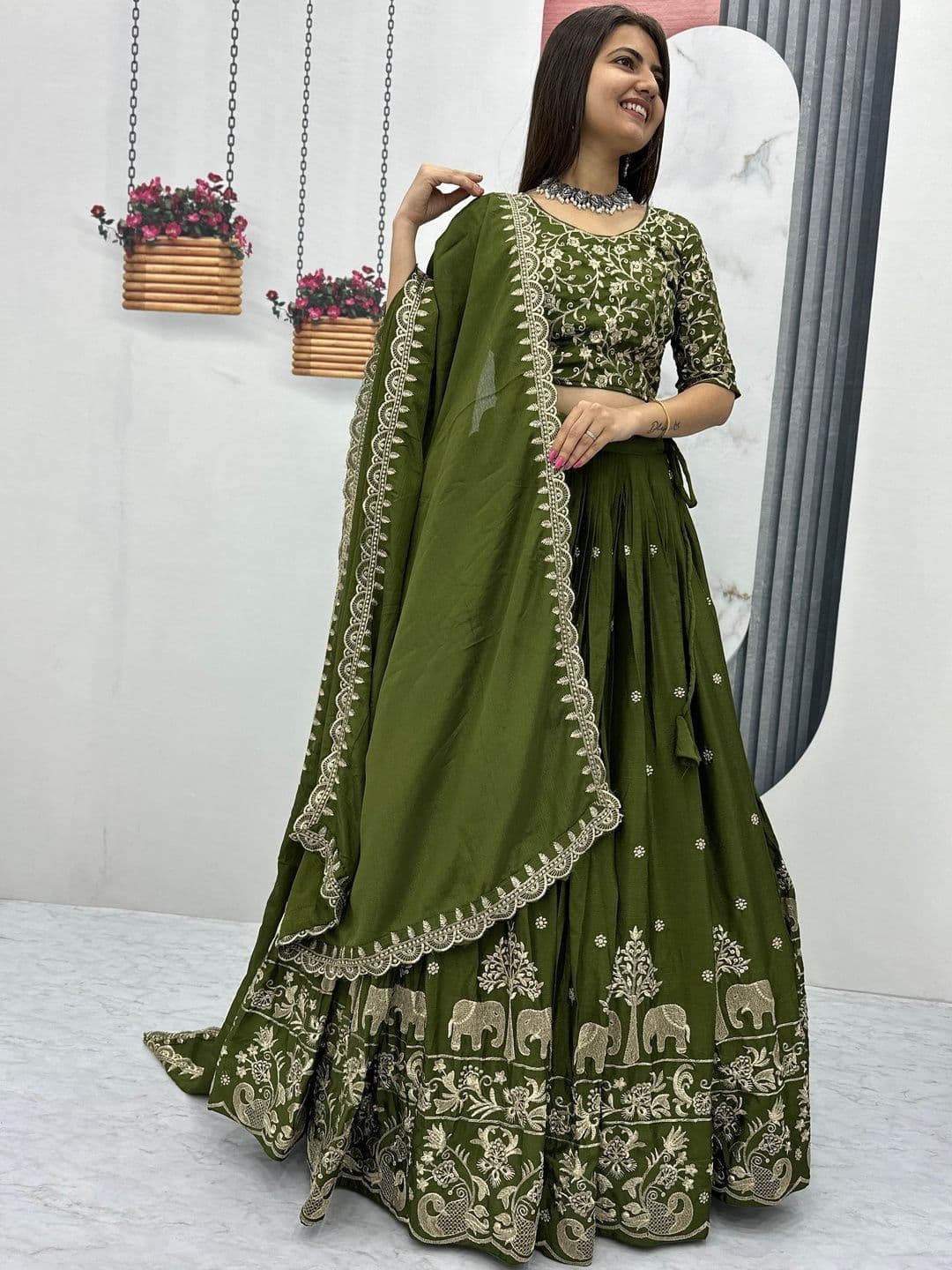 KRYSAL Embroidered Semi-Stitched Lehenga & Unstitched Blouse With Dupatta - view 1