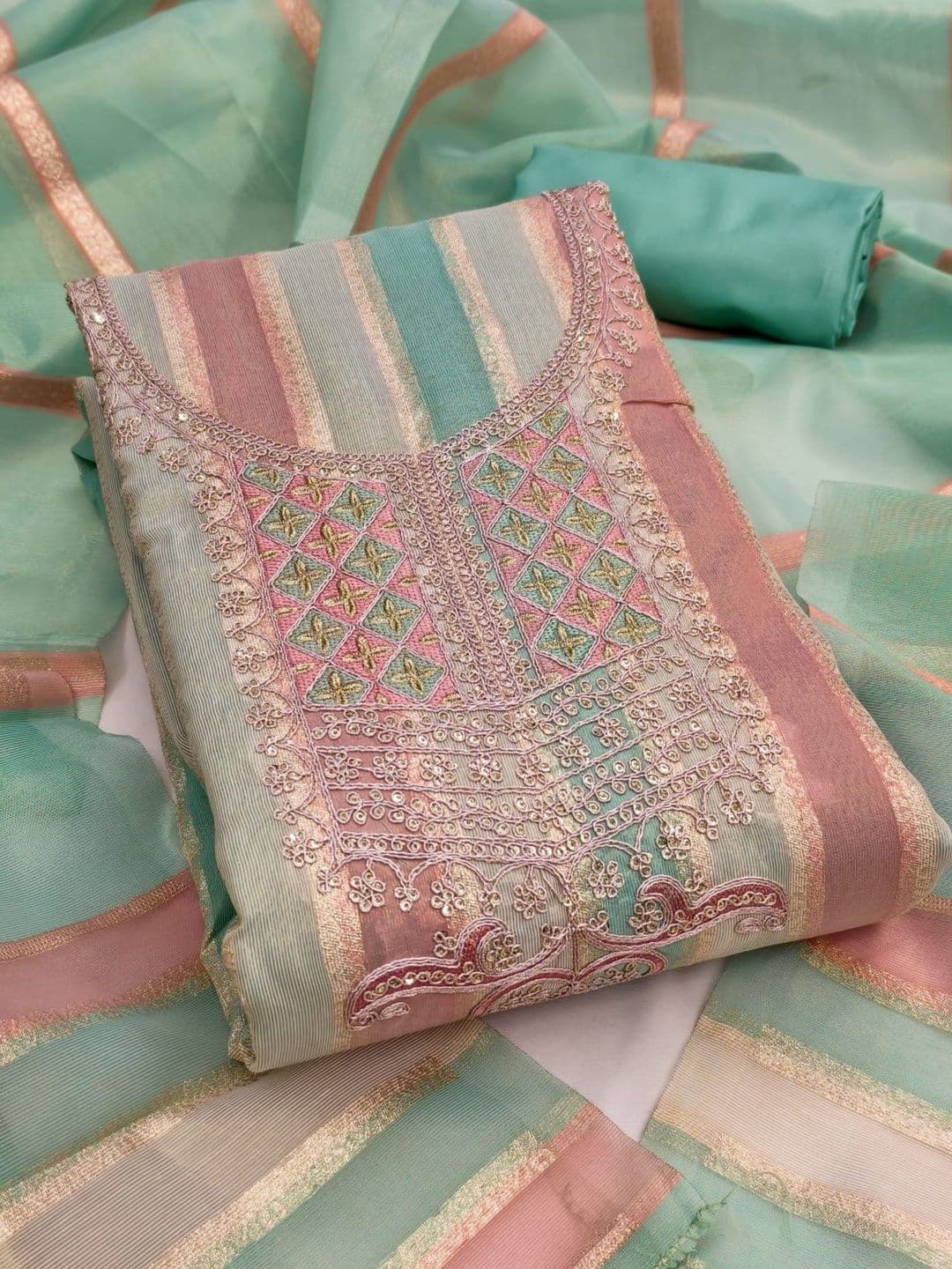 Dhaaga Ghar Blue Simmer Silk Embroidery Work Unstitched Dress Material - view 1