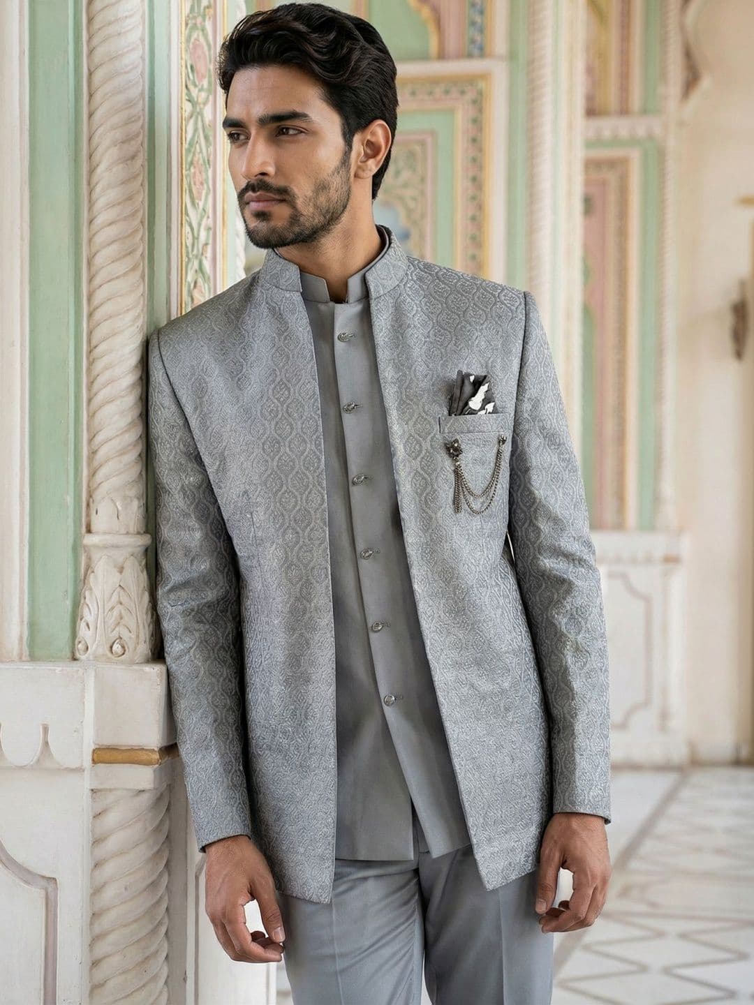 Jompers Embroidered Mandarin Collar Sherwani - view 1