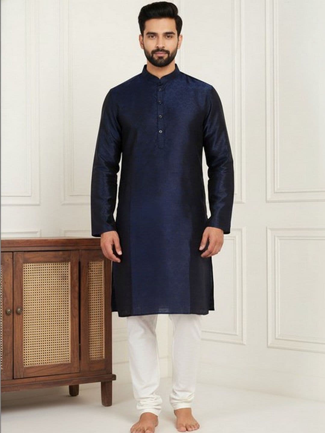 HERE&NOW Men Indigo Jacquard Straight Kurta - view 1