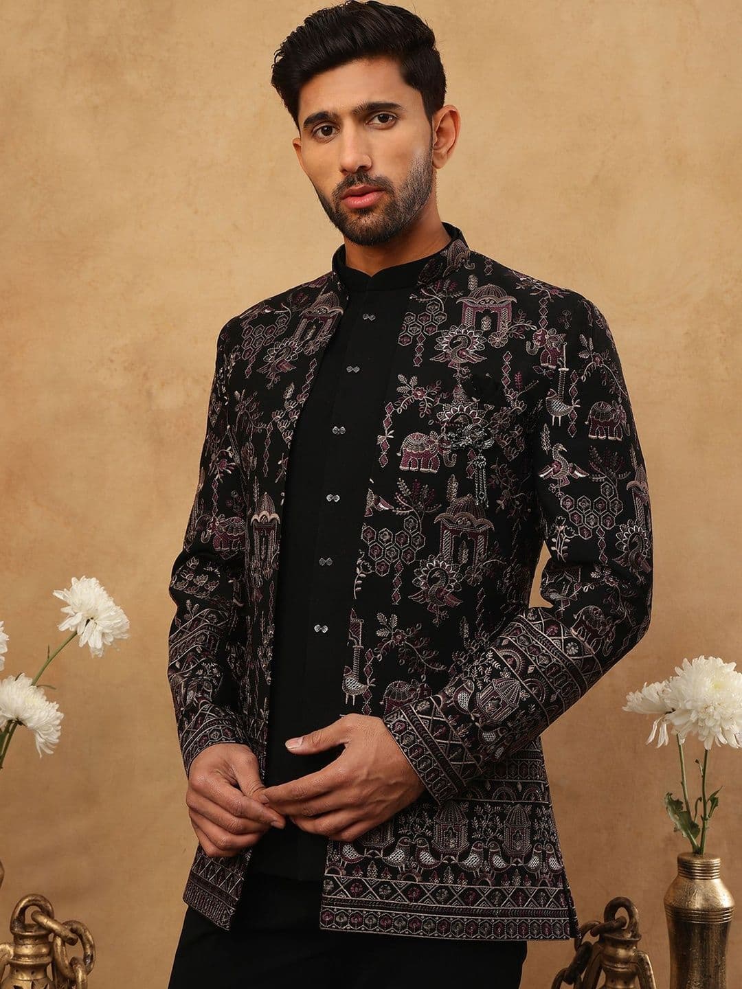 Jompers Embroidered Mandarin Collar Sherwani - view 1