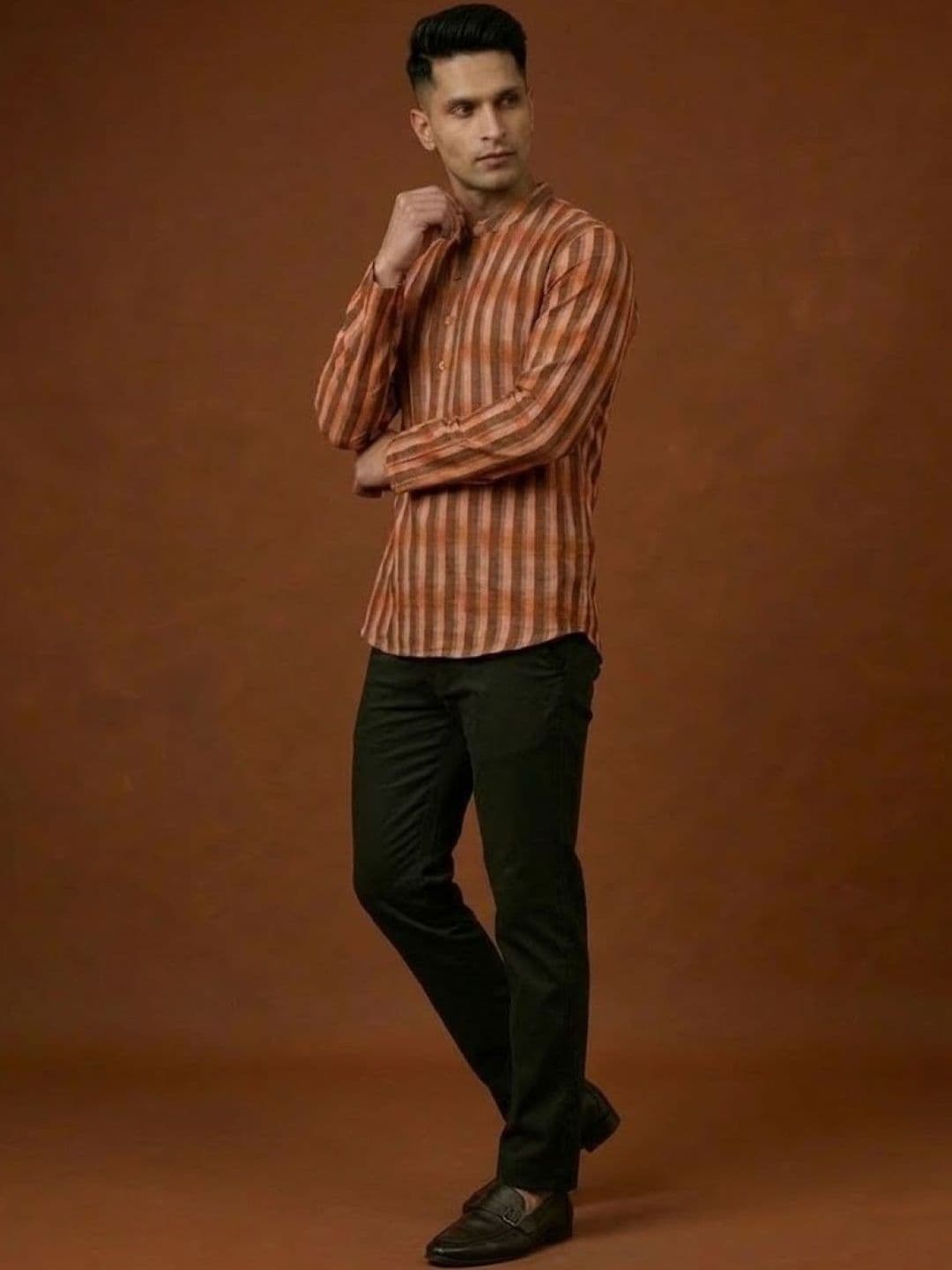 Anouk Rustic Men's Short Orange Cotton Kurtas - view 1