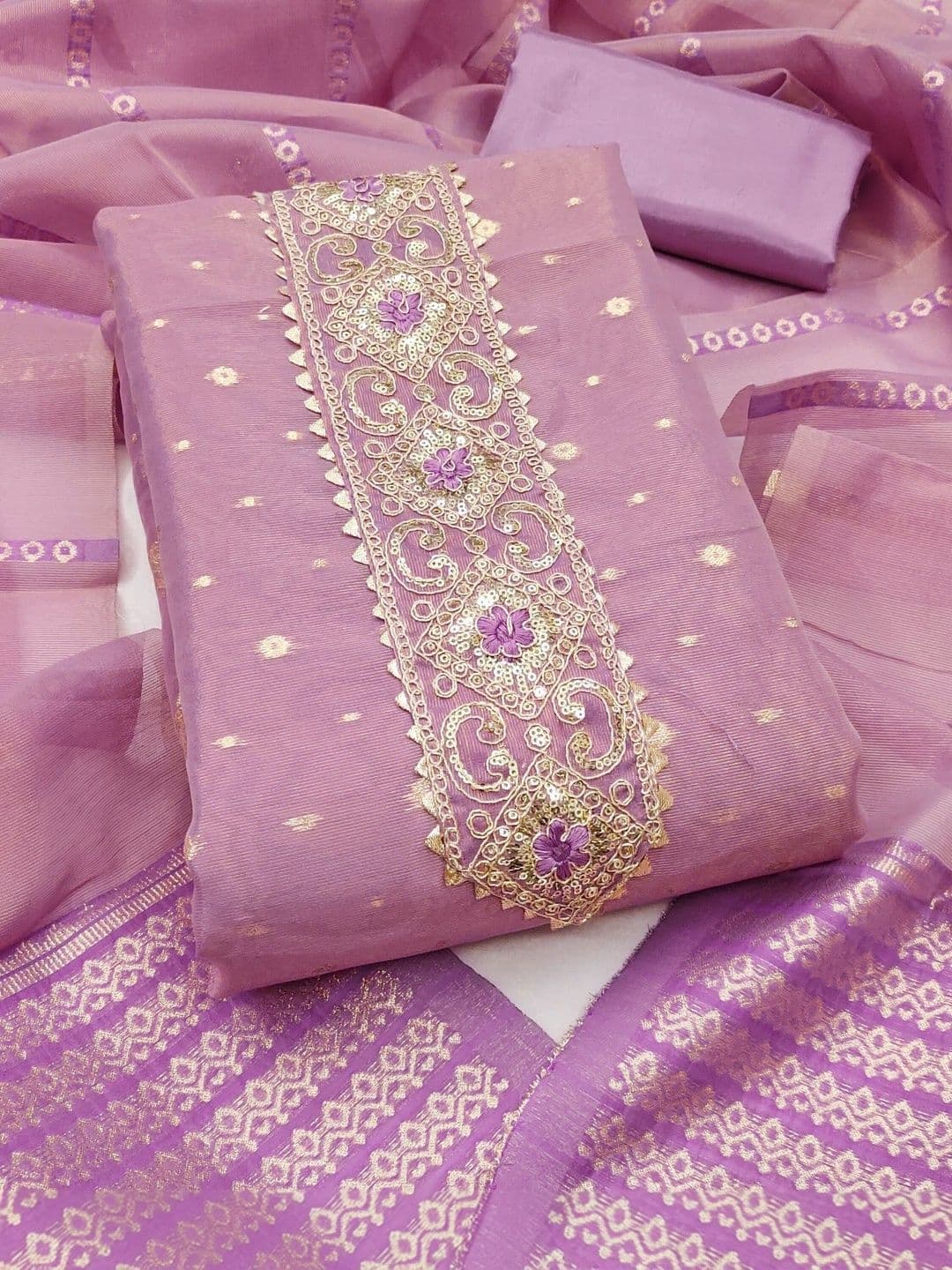 Dhaaga Ghar Lavender Simmer Silk Embroidery Work Unstitched Dress Material - view 1