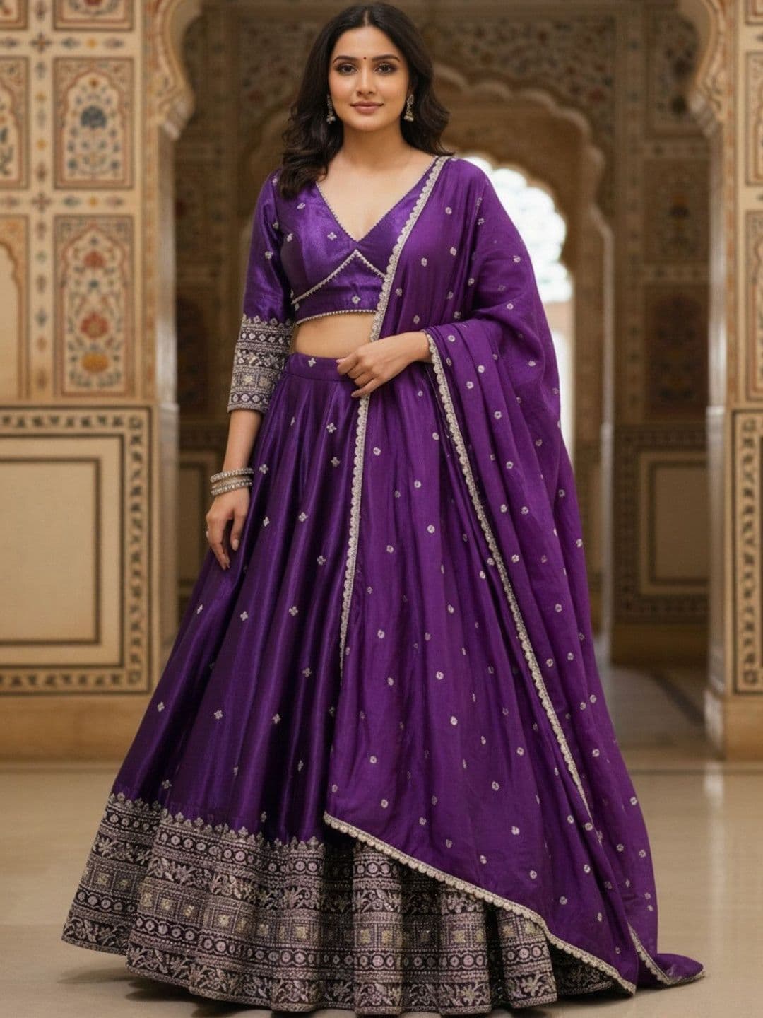 KRYSAL Embroidered Semi-Stitched Lehenga & Unstitched Blouse With Dupatta - view 1
