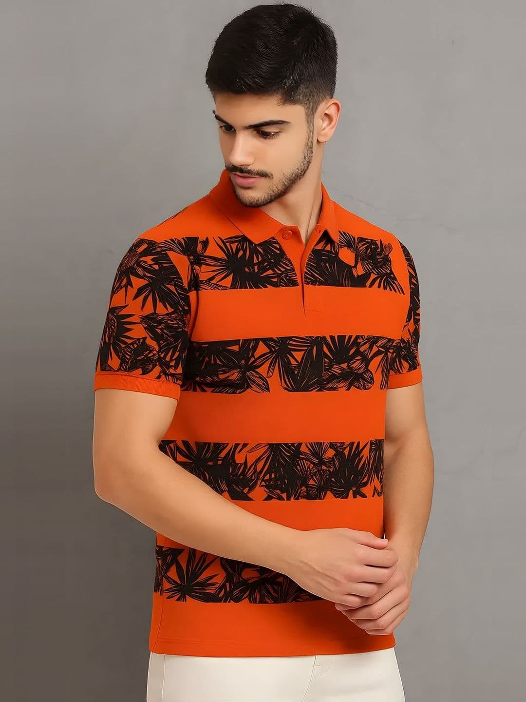 HUSHBUCKS Floral Printed Polo Collar T-shirt - view 1