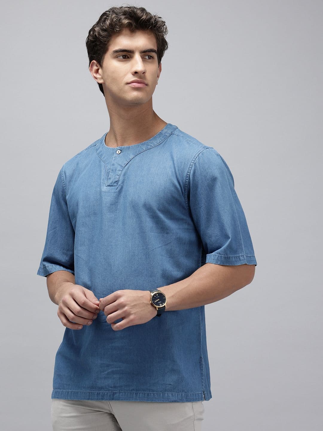 NAVNIV Band Collar Pure Cotton Kurta - view 1