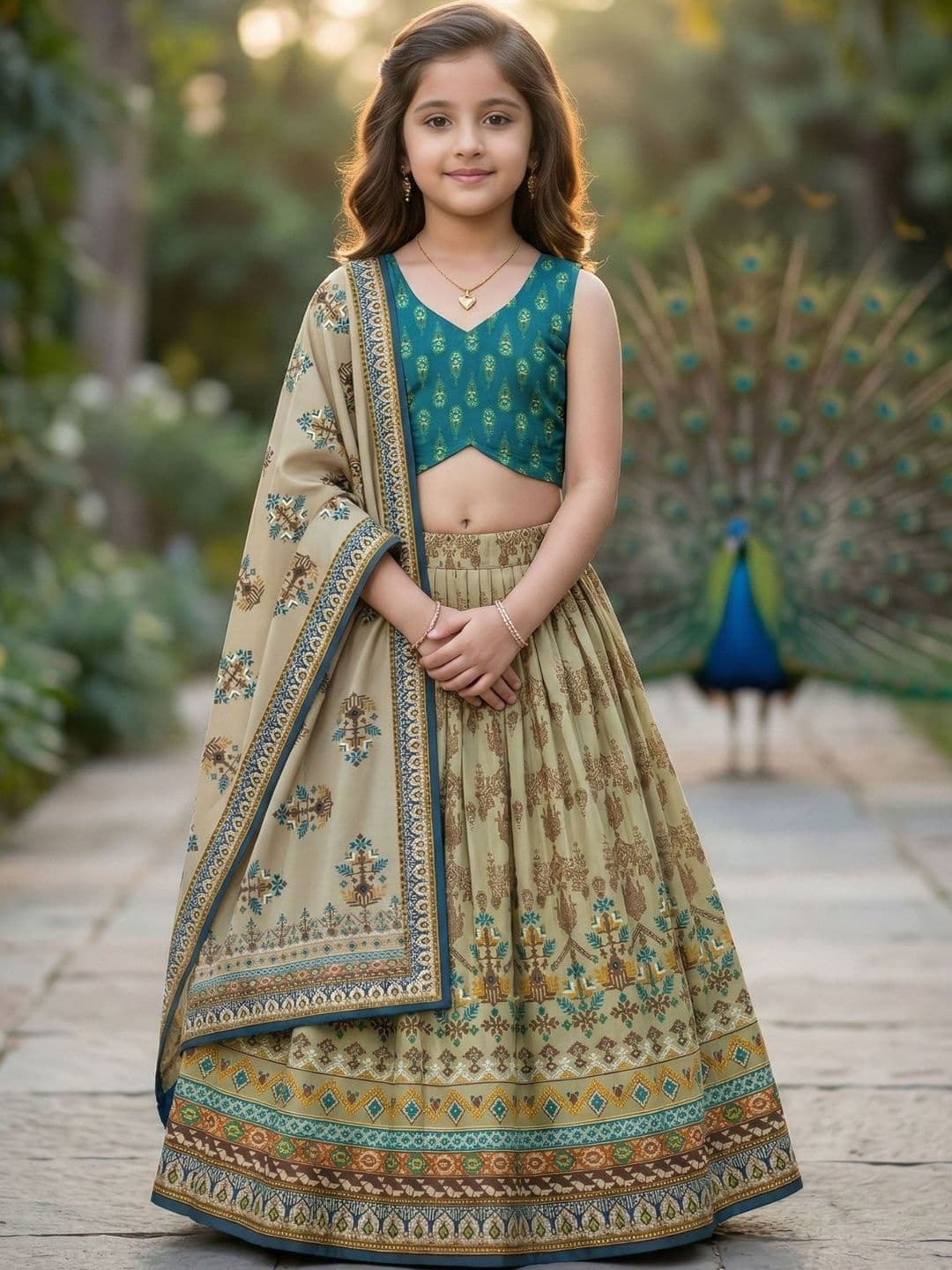 KALINI Girls Printed Ready to Wear Lehenga & Blouse With Dupatta - view 1