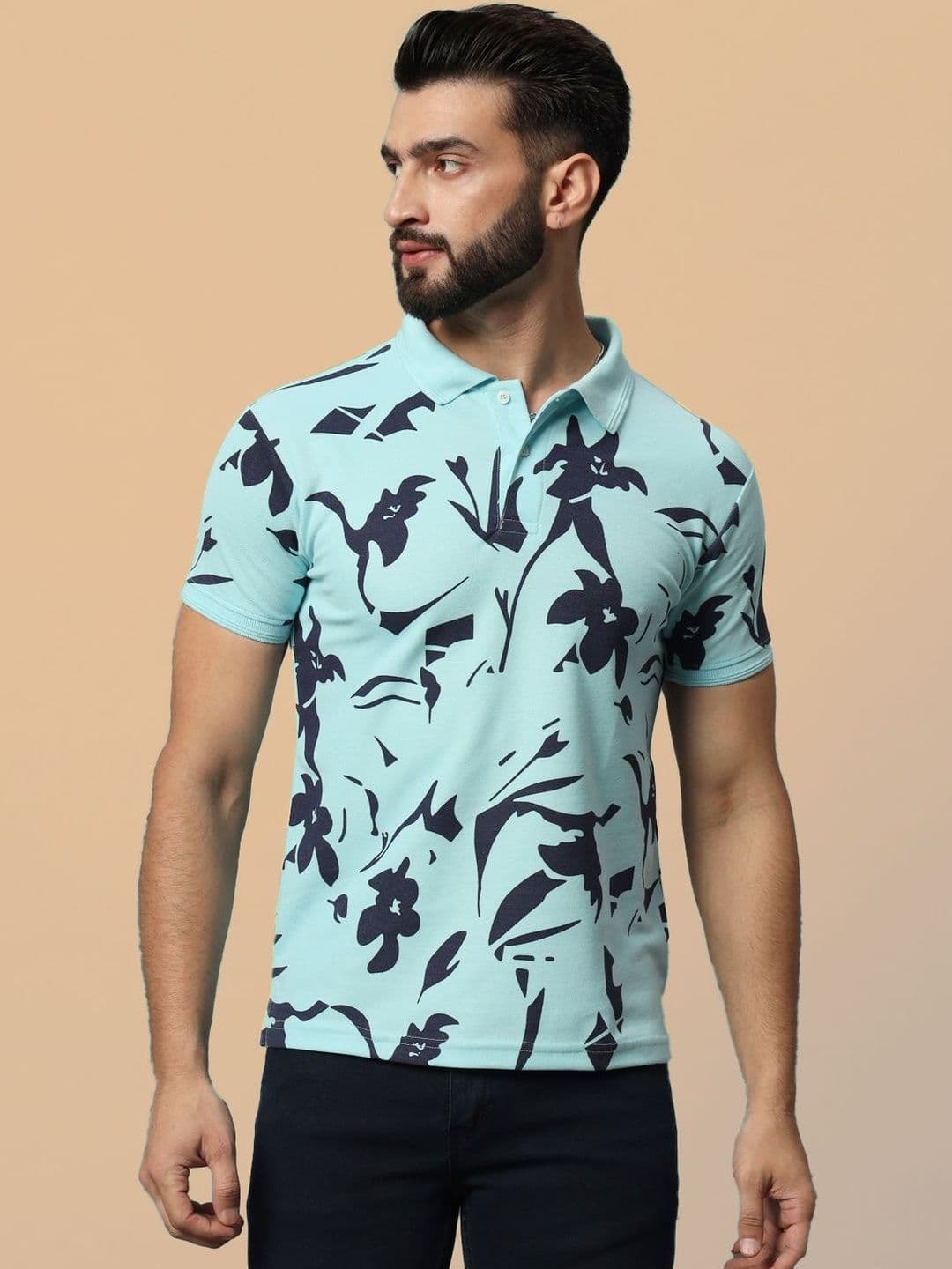 HUSHBUCKS Men Floral Printed Polo Collar T-shirt - view 1