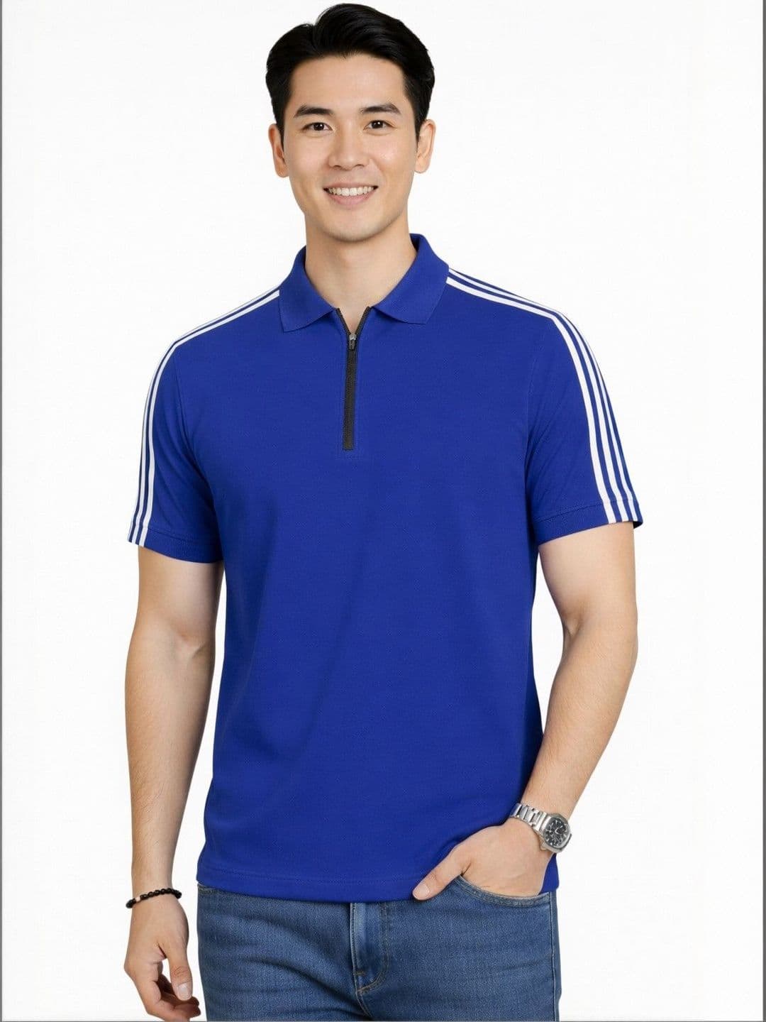 Organic Chics Men's Striped Polo Collar Regular Fit T-shirt - view 1