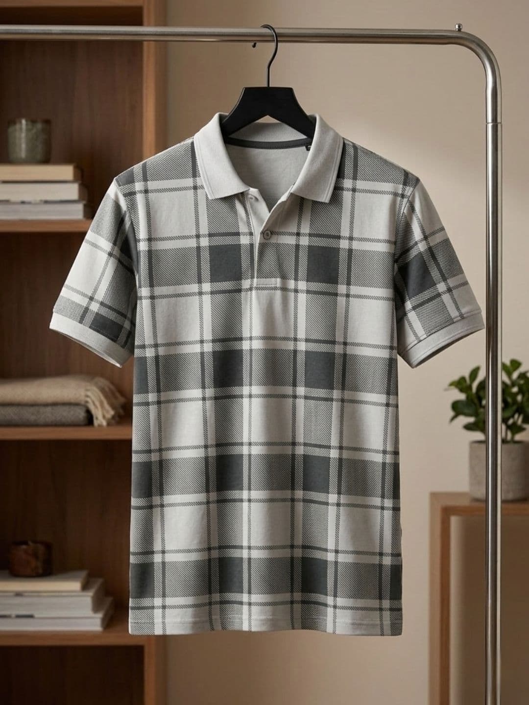 CLUB 44 Grey Checked Polo Collar T-shirt for Men - view 1