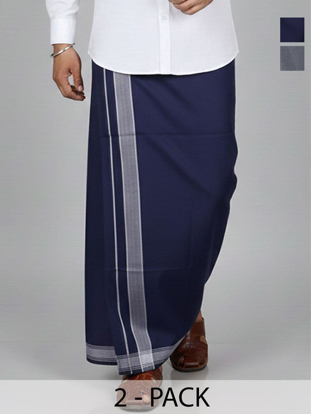 TUNI MANI Pack of 2 Cotton Kerala Style Dhoti 2.0m - view 1