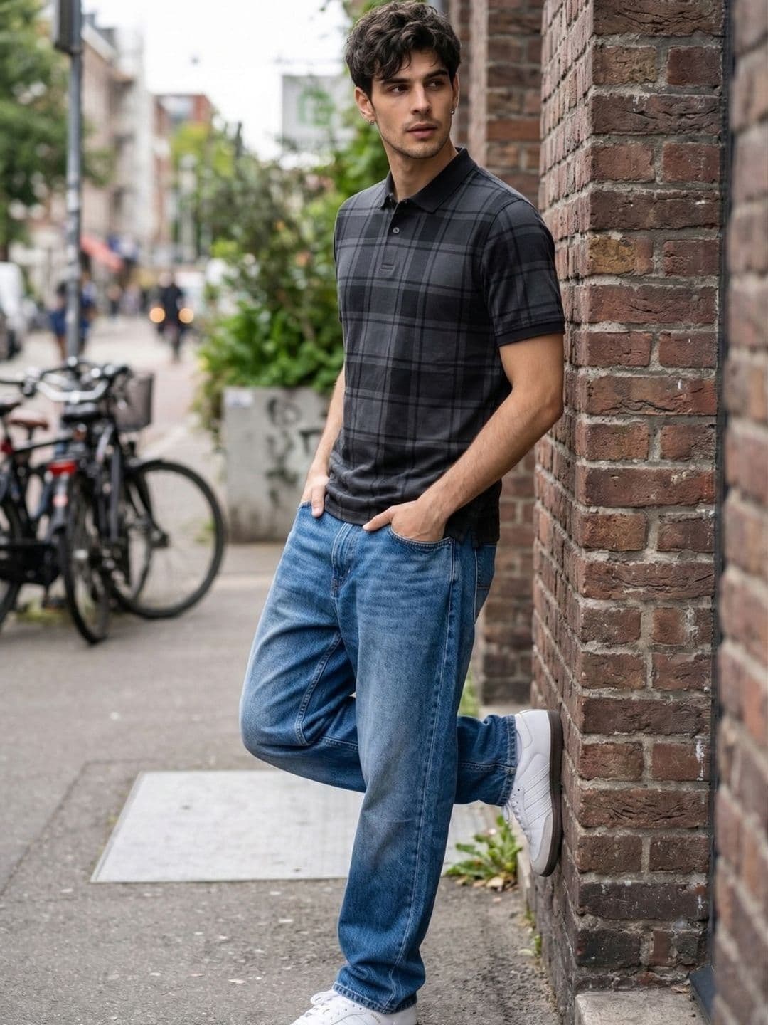 SZN Charcoal Checked Polo Collar T-shirt for Men - view 1