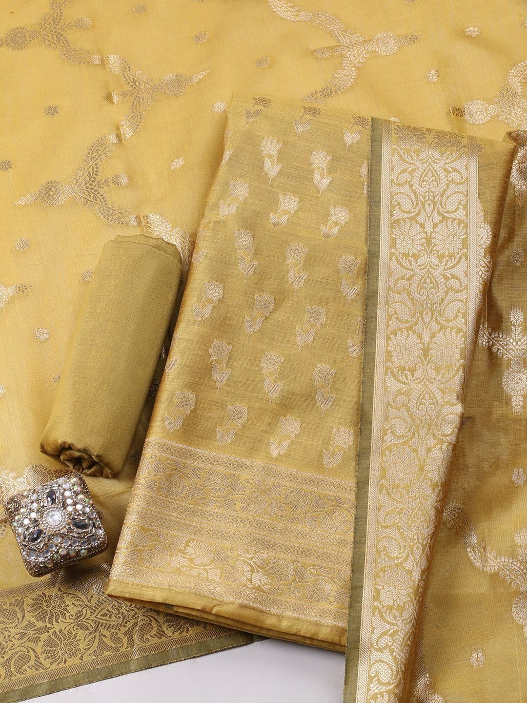 Meena Bazaar Art Silk Unstitched Dress Material - view 1